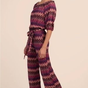 Sz Med⭐️NWT Trina Turk Exploration Rachel Fuchsia Knit Jumpsuit  Zig Zag Print